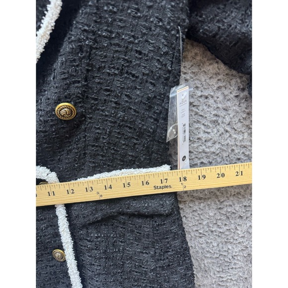NWT Aqua Double Breasted Tweed‎ Tipped Trim Blazer Black Womens Size S - Picture 9 of 12